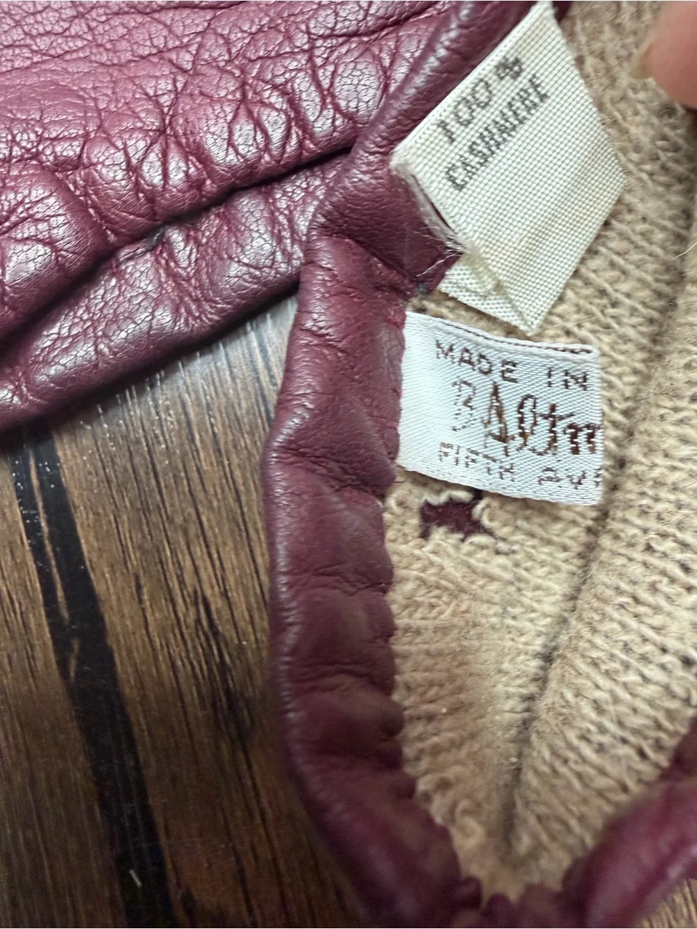 Vintage B ALTMAN CO Burgundy Leather cashmere Gloves 7